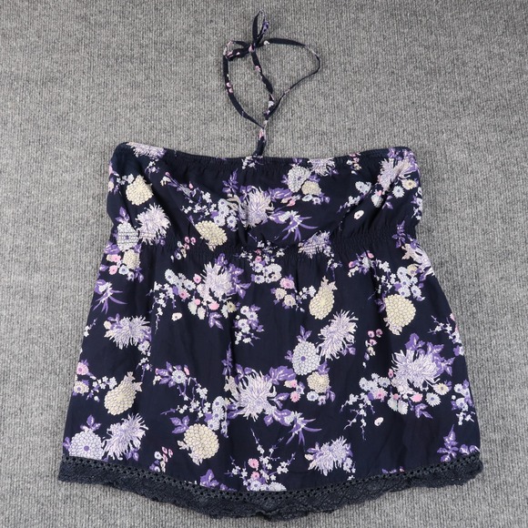 BB Dakota Tops - BB Dakota Top Womens XL Navy Blue Purple Floral Print Halter Cotton Summer Boho